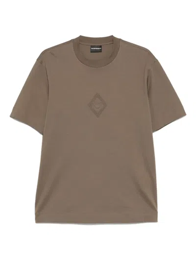 Emporio Armani Logo-embossed T-shirt In Brown