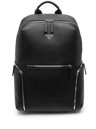 Emporio Armani Logo-embossed Zip-fastening Backpack In Schwarz