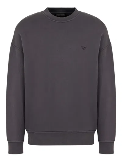 Emporio Armani Logo-embroiderd Crew-neck Sweatshirt In Gray