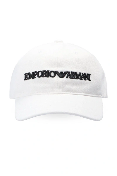 Emporio Armani Logo Embroidered Baseball Cap In Bianco