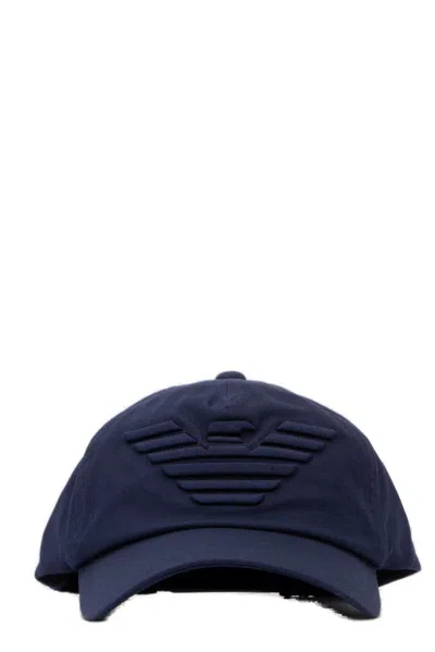 Emporio Armani Logo Embroidered Baseball Cap In Peacot Blue