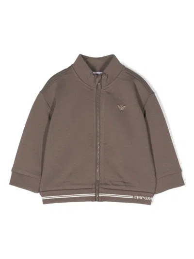 Emporio Armani Babies' Logo-embroidered Bomber Jacket In Brown