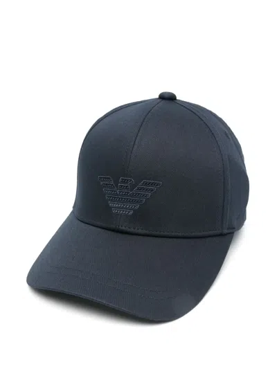 Emporio Armani Blue Embroidered Logo Baseball Cap In 蓝色