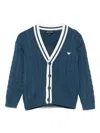 Emporio Armani Logo-embroidered Cardigan In Blue