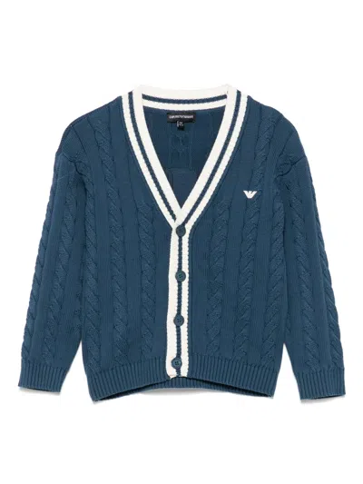 Emporio Armani Kids' Logo-embroidered Cardigan In Blue