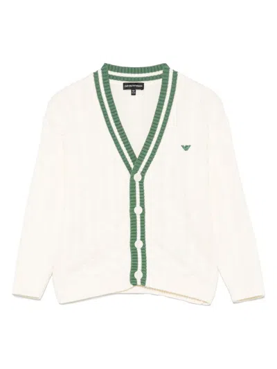 Emporio Armani Kids' Logo-embroidered Cardigan In Neutrals