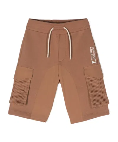 Emporio Armani Kids' Logo-embroidered Cargo Shorts In Brown