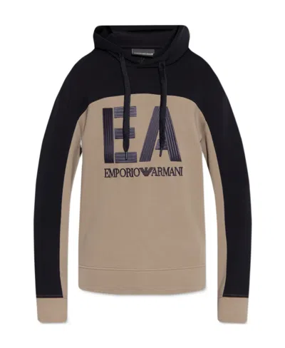 Emporio Armani Logo-embroidered Colour-block Hoodie In Nude