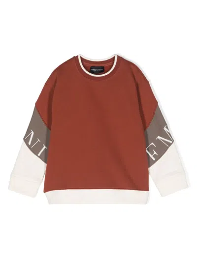 Emporio Armani Kids' Logo-embroidered Colour-block Sweatshirt In Brown