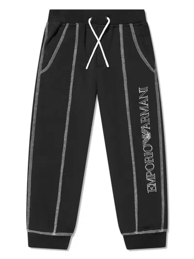 Emporio Armani Kids' Logo-embroidered Cotton-blend Pants In Black