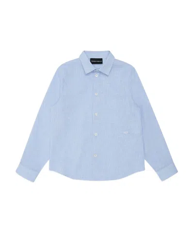 Emporio Armani Logo-embroidered Cotton-blend Shirt In Blue