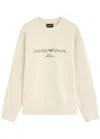 Emporio Armani White Crewneck Sweatshirt With Maxi Logo Lettering On The Front In Cotton Blend Stretch Man In Cream