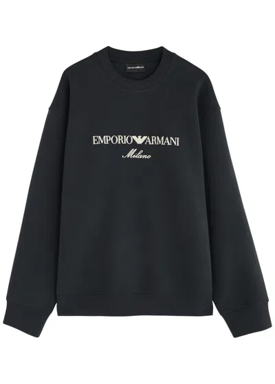 Emporio Armani Logo-embroidered Cotton-blend Sweatshirt In Navy