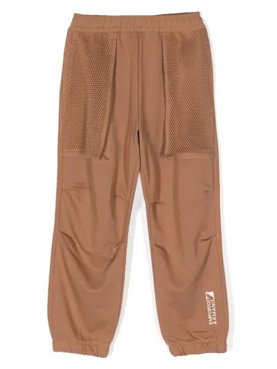 Emporio Armani Kids' Logo-embroidered Cotton-blend Track Pants In Brown