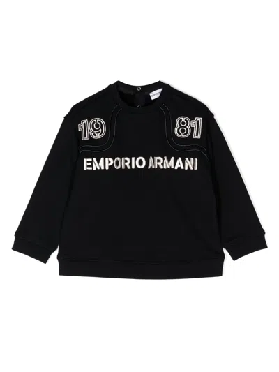 Emporio Armani Babies' Logo-embroidered Cotton Jumper In Blue