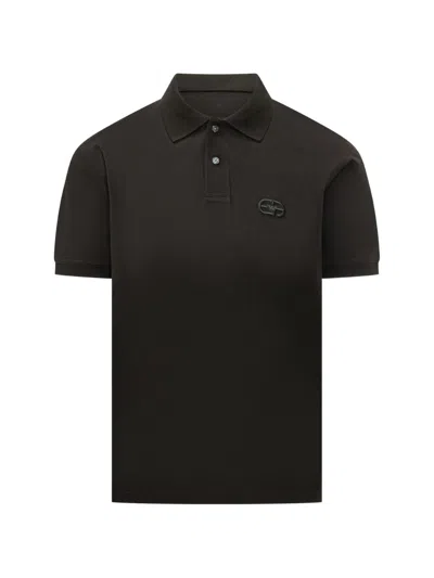 Emporio Armani Logo Embroidered Cotton Polo In Black