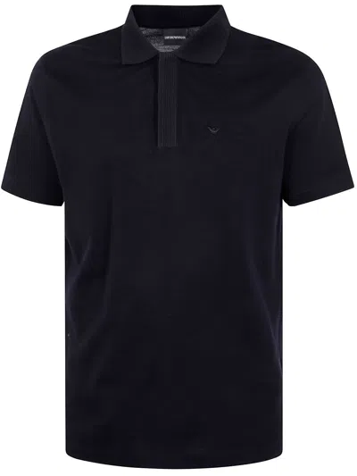 Emporio Armani Logo-embroidered Cotton Polo Shirt In Black