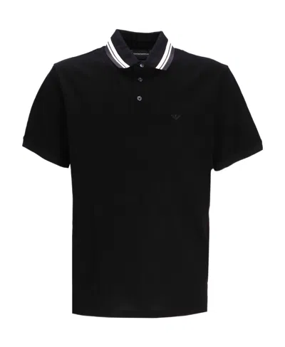 Emporio Armani Logo-embroidered Cotton Polo Shirt In Black
