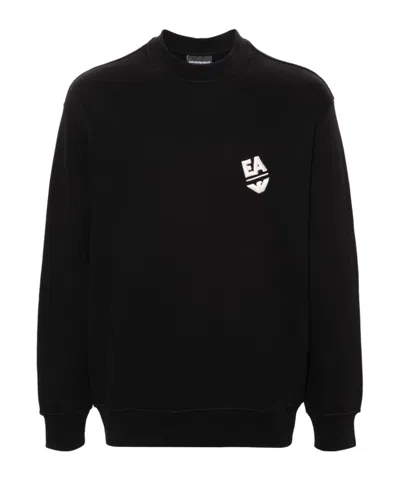 Emporio Armani Logo-embroidered Cotton Sweatshirt In Black
