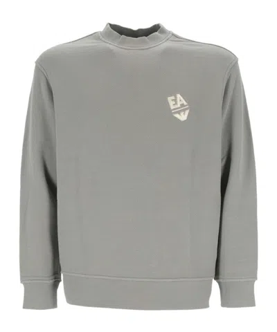 Emporio Armani Logo-embroidered Cotton Sweatshirt In Gray