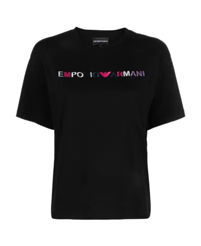 Emporio Armani Logo-embroidered Cotton T-shirt In Black