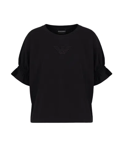 Emporio Armani Official Store Asv Organic Stretch Jersey T-shirt With Eagle Embroidery In Black