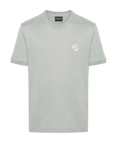 Emporio Armani Logo-embroidered Cotton T-shirt In Gray