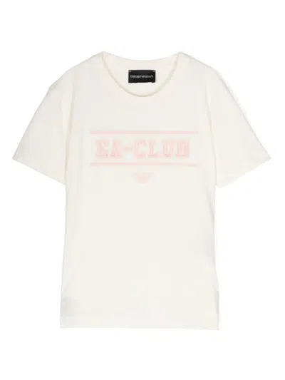 Emporio Armani Kids' Logo-embroidered Cotton T-shirt In Neutrals