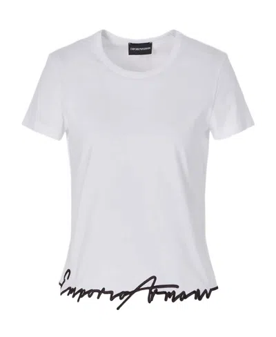 Emporio Armani Logo-embroidered Cotton T-shirt In White