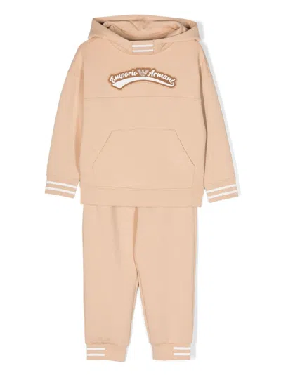 Emporio Armani Kids' Logo-embroidered Cotton Tracksuit Set In Neutrals