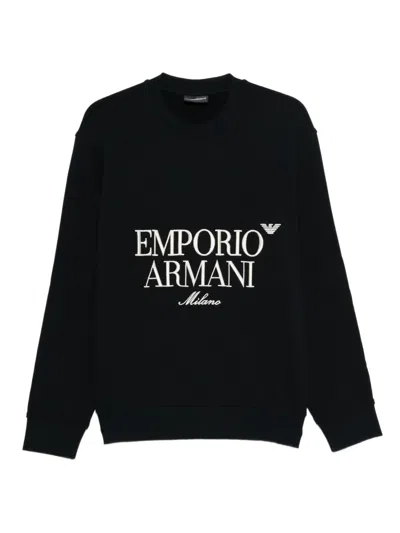 Emporio Armani Logo-embroidered Crew-neck Sweatshirt In Black