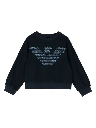 Emporio Armani Kids' Logo-embroidered Crew-neck Sweatshirt In Blue