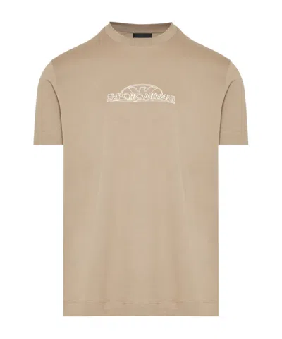 Emporio Armani Logo-embroidered Crew Neck T-shirt In Neutrals