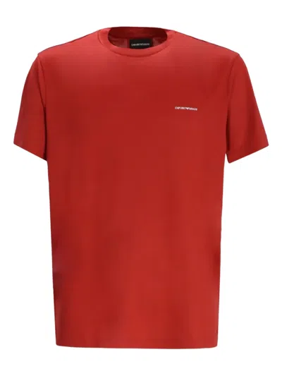 Emporio Armani Logo-embroidered Crew-neck T-shirt In Red