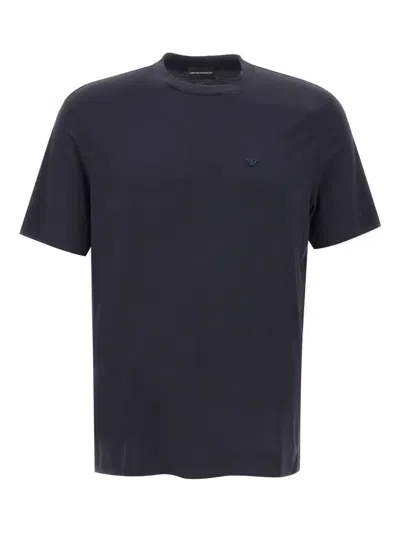 Emporio Armani Logo-embroidered Crew-neck T-shirt In Blue