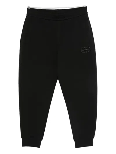 Emporio Armani Elastic Waistband Cotton Blend Sweatpants In Black