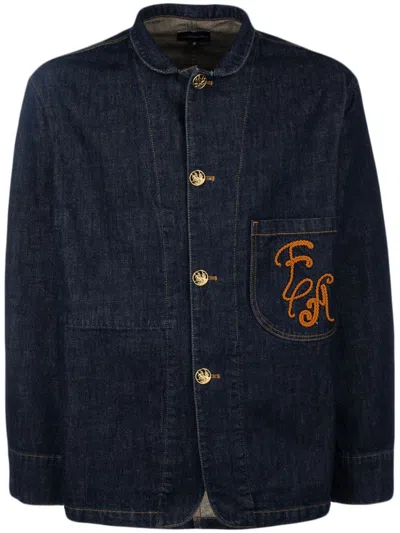 EMPORIO ARMANI LOGO-EMBROIDERED DENIM JACKET