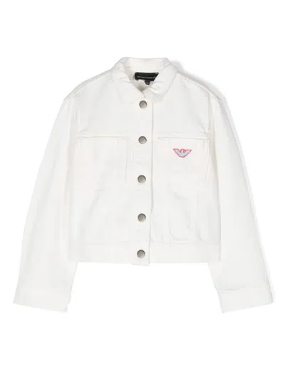 Emporio Armani Kids' Logo-embroidered Denim Jacket In Neutrals