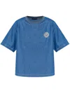 Emporio Armani Logo-embroidered Denim T-shirt In Blue