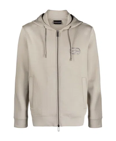 EMPORIO ARMANI EMPORIO ARMANI LOGO-EMBROIDERED ZIPPED DRAWSTRING HOODIE