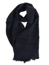 Emporio Armani Official Store Wool Scarf With All-over Jacquard Eagle In Blue