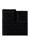 Emporio Armani Logo Embroidered Frayed Edge Knitted Scarf In Charcoal