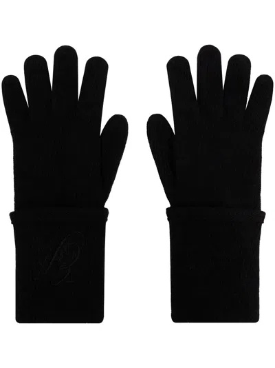 Emporio Armani Official Store Wool Knit Gloves With Ea Signature Logo Embroidery In Black