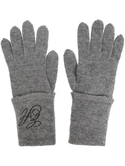 Emporio Armani Logo-embroidered Gloves In Grey
