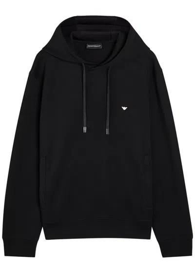 Emporio Armani Logo-embroidered Hooded Jersey Sweatshirt In Black