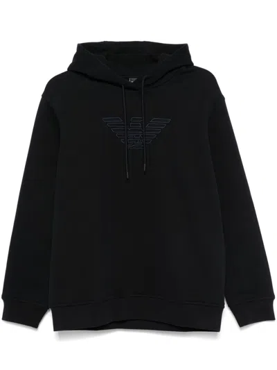 Emporio Armani Logo-embroidered Hoodie In Blue