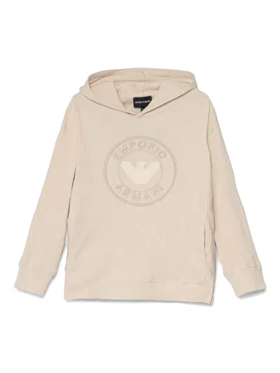 Emporio Armani Logo-embroidered Hoodie In Nude