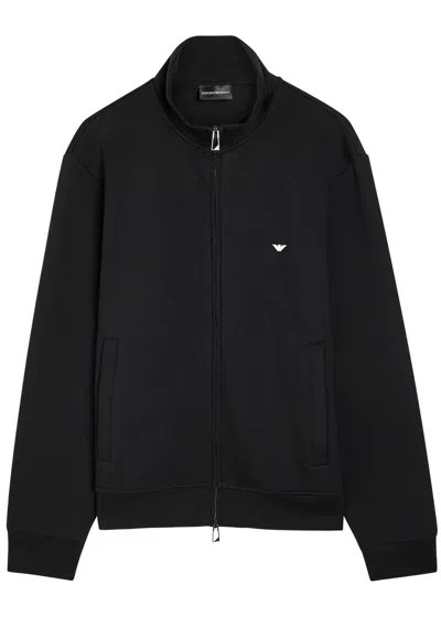 Emporio Armani Black Sweatshirt With Logo Embroidery On The Front And Front Zip Closure In Cotton Blend Man