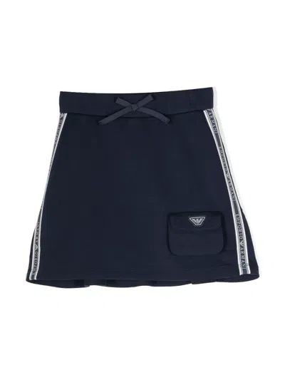 Emporio Armani Kids' Logo-embroidered Jersey Skirt In Blue