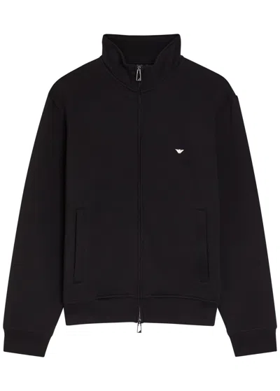 Emporio Armani Logo-embroidered Jersey Sweatshirt In Black